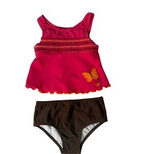 Carters Baby Girls Swimsuit Set Pink Brown Butterfly Applique 6-9 Months